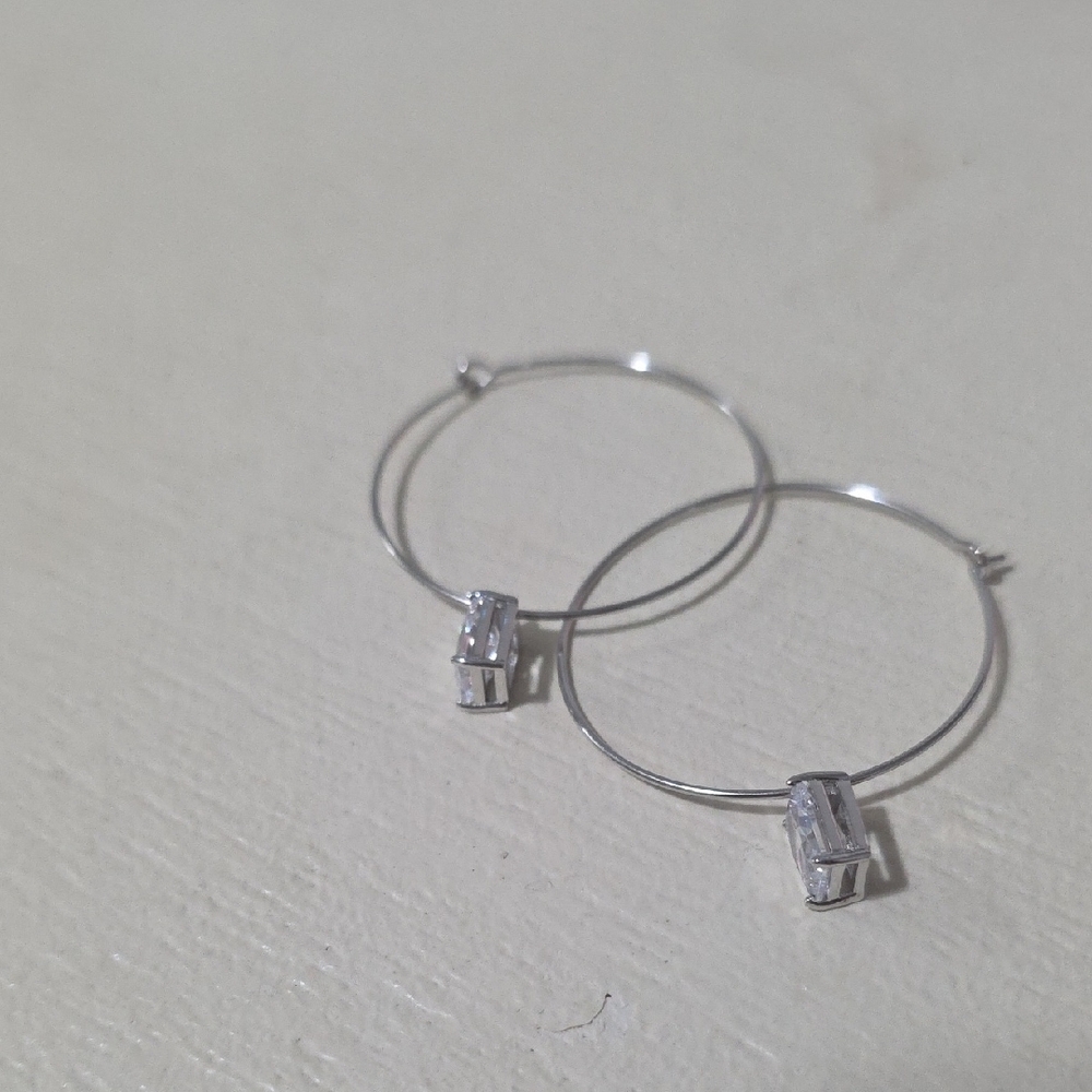 Chic Silver Hoop Earrings with Crystal Accents
